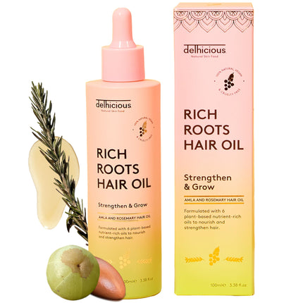 Delhicious Amla Hair Oil & Rosemary Oil for Hair Growth - Rich Roots Hair Loss Treatment for Thinning Hair - Dry Scalp Treatment with Argan Oil -