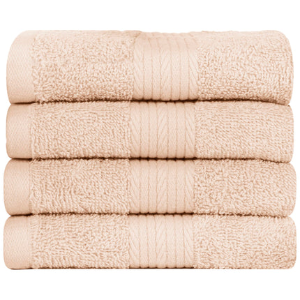 Ample Decor Cotton Washcloths Set 4, 30 X 30 cm, 100% Cotton Premium Quality Flannel Face Cloths, Highly Absorbent Fingertip Towels - Beige