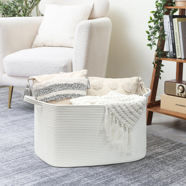 Large Storage Basket, Washing Basket for Laundry, Dirty Clothes Baskets for Living Room, Nursery, Bedroom, Woven Rope Storage Baskets for Blankets,
