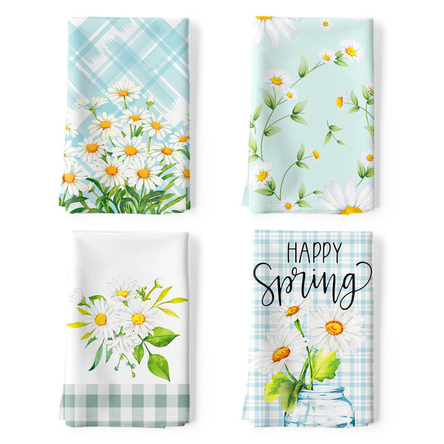 Arquiel Daisy Kitchen Towel 100% Cotton Quick Dry Dish Towels 50 x 70CM, Dishcloth Hand Towels for Housewarming Gifts Dining, Home, Wedding, Banquet,