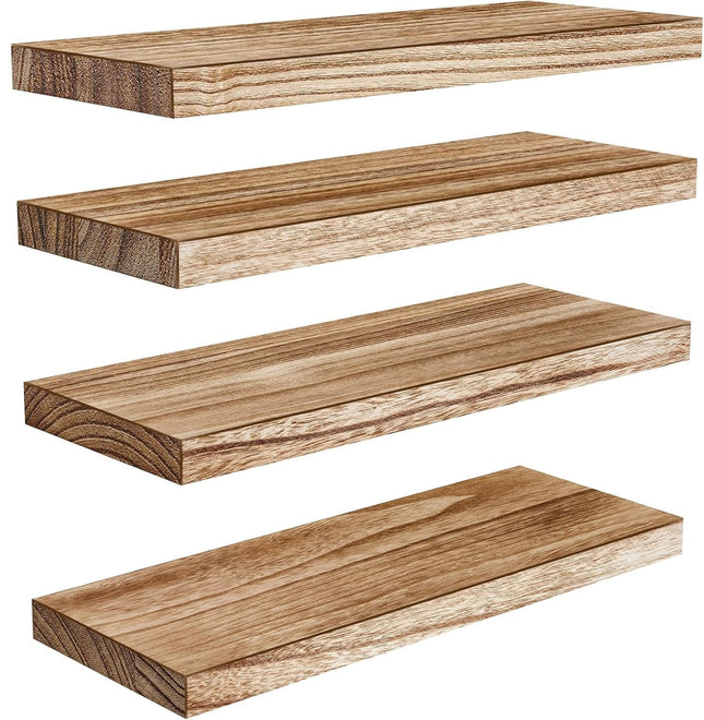 Pipishell Floating Shelves, 40cm Shelves for wall, Paulownia Wood Wall Shelves, Wooden Shelves Set of 4 for Bathroom, Bedroom, Office, Living Room,