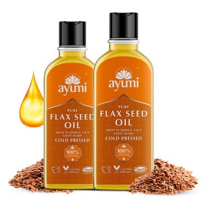 Ayumi Pure Flaxseed Oil Rich in Omega-3 | Cold Pressed Flaxseeds Body Oil for Dry Skin | Hair Oil for Dry Damaged Hair | Face Oil to Combat Wrinkles |