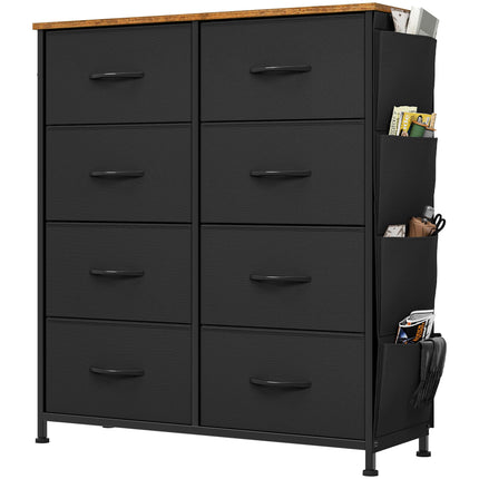 YITAHOME Chest of Drawers, Dresser with side pockets & hooks, Fabric 8 Drawers with Handles, Metal Frame, Wood Top, for Bedroom,Living Room,Hallway,