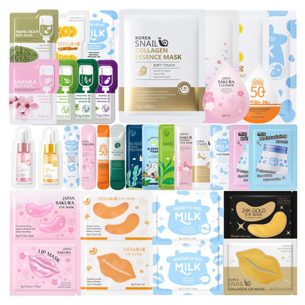 35PCS Pamper Gifts for Women, Face Masks Skincare Set, Girls Gifts for Travel Skincare Set with Cleanser,Mud Mask,Sleeping Face Mask, Serum,Hand