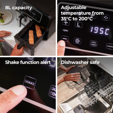 Kenwood kHealthy Twin HFM20.000MB, Double Air Fryer Oven With 8L Total Capacity, Separate Cooking, 35-200?, Max Crisp, Sync Function, 8 Presets,