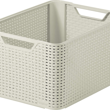 Curver Style Rattan Effect Kitchen, Living room, Bathroom, Bedroom, Utility Large Rectangular Storage Basket 30 Litres - White