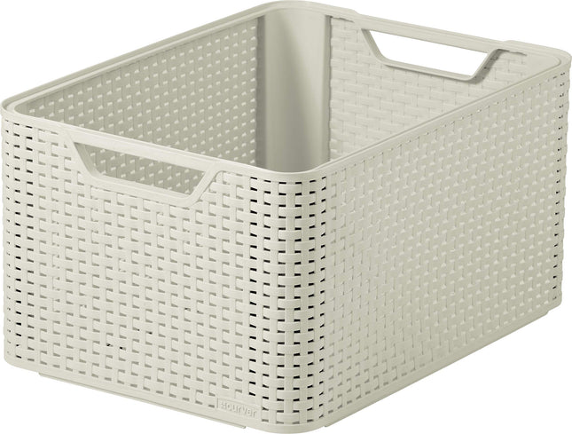 Curver Style Rattan Effect Kitchen, Living room, Bathroom, Bedroom, Utility Large Rectangular Storage Basket 30 Litres - White