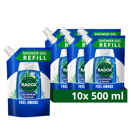 Radox Mineral Therapy Feel Awake Refill Pouch Body wash 2-in-1 shower gel & shampoo with a sea mineral & fennel fragrance for a refreshing shower