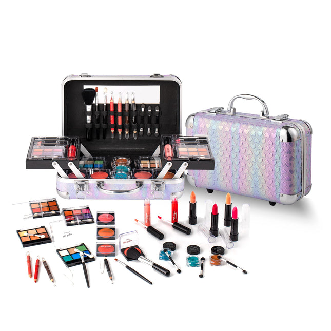Hot Sugar Teen Makeup Kit, 27-Piece Cosmetic Gift Set for Women with Train Case, Eye Shadow Palettes, Blushes, Lip Glosses, Lipsticks, Eye Pencils,