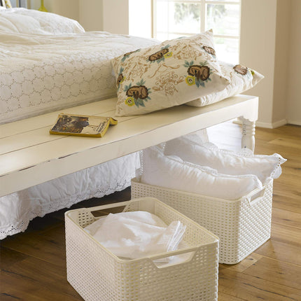 Curver Style Rattan Effect Kitchen, Living room, Bathroom, Bedroom, Utility Large Rectangular Storage Basket 30 Litres - White