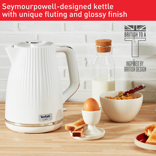 Tefal Loft Electric Kettle KO250140 with 1.7L Capacity, 3000W Fast Boil, Quiet, Washable Anti-Scale Filter, Cordless, 360 Rotational Base, Auto