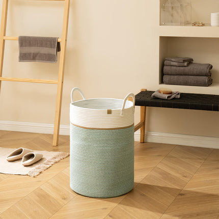 LA JOLIE MUSE Woven Basket Rope Storage Baskets - Tall Cotton Basket, Laundry Basket for Blanket, Kids Toy, Nursery Clothes Hamper Basket, Ivy Green,