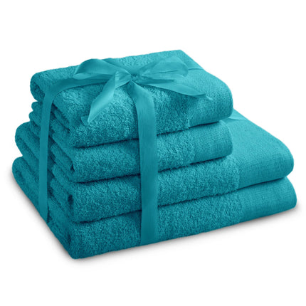 AmeliaHome Set 4pcs 2 Towels 50x100 cm and 2 Bath Towels 70x140 cm 100% Cotton Absorbent Turquoise Amari