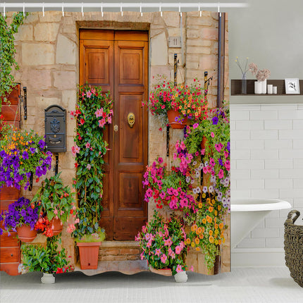 Simpomsy Garden Shower Curtain, Outdoor Shower Curtain Garden Decoration Flower Countryside Scenery Waterproof Bathroom Curtain with 12 Hooks