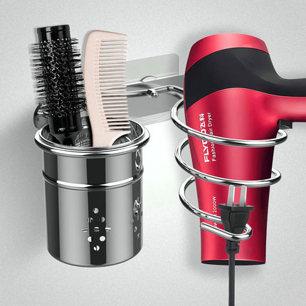 Einfagood Hair Dryer Holder with Adhesive Pads, Bathroom Organizer Storage Cylindrical Cup, Stainless Steel Polished Finish (F. Hair Dryer Holder