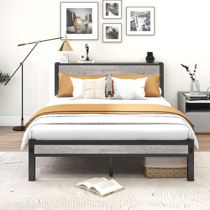 DUMEE King Size Bed Frame with Storage Wooden Headboard, Metal Bed Frame Kingsize Bed Base/Mattress Foundation, Enhanced Support Noise Free, Textured