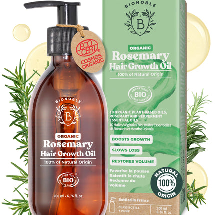 BIONOBLE Organic Rosemary Oil for Hair Growth - Slows Loss, Restores Volume, Nourishes the Scalp - Rosemary Hair Oil, Castor, Argan - 100% Natural and
