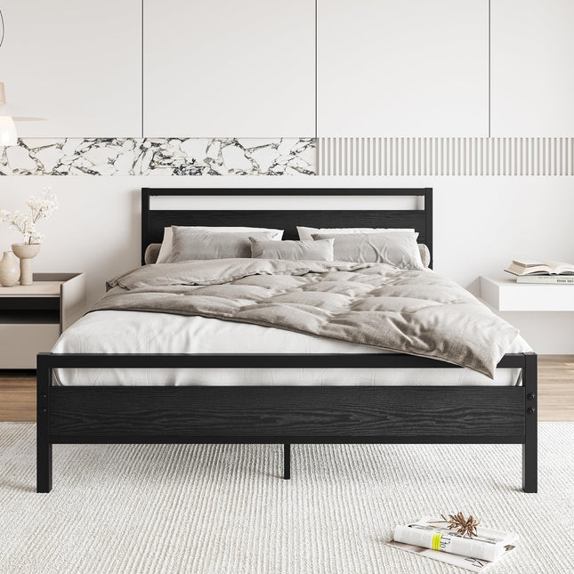 BOFENG King Size Bed Frame with Wooden Headboard,Heavy Duty Metal Platform Bed Frames King Size with Storage No Box Spring Needed,Mattress Base/Strong