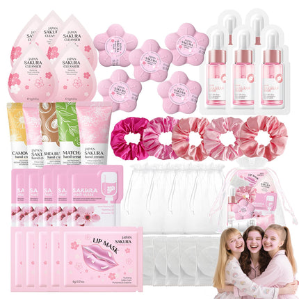45PCS Sleepover Kit,Spa Party Supplies for Girls,Hangover Kit Fillers,Spa Party Favors Include Facial Masks Skincare,Cleanser,Serum, Hand Cream,Lip