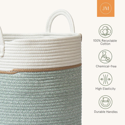 LA JOLIE MUSE Woven Basket Rope Storage Baskets - Tall Cotton Basket, Laundry Basket for Blanket, Kids Toy, Nursery Clothes Hamper Basket, Ivy Green,
