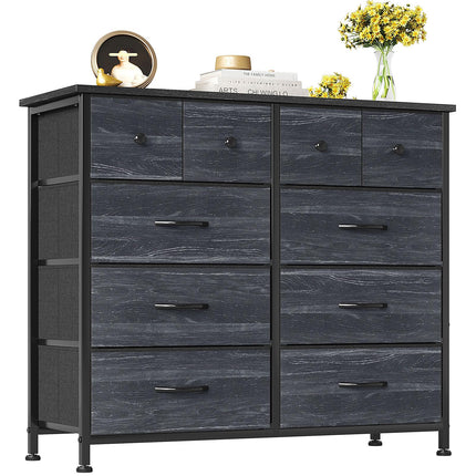 CAIYUN Chest of Drawers, Fabric Dresser for Bedroom with 10 Drawers, Storage Drawer Units for Hallway, Living Room, Closet, Black Wood Grain