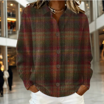 Women's Plaid Printed Long Sleeve Top