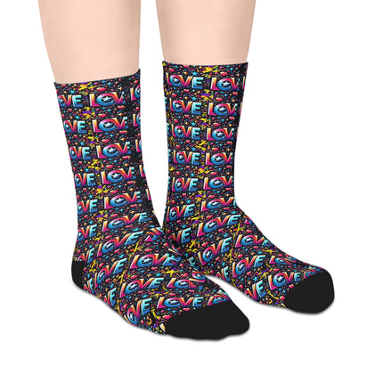 One Love Colorful Love Pattern Mid-Length Socks - Fun & Playful Gift for Any Occasion