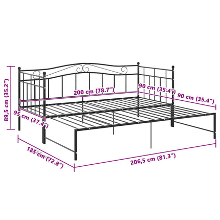 Pull-out Sofa Bed Frame without Mattress Black Metal 90x200 cm