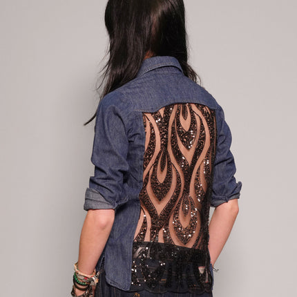 Party Back Shirt - Slim Fit - Black Sequin
