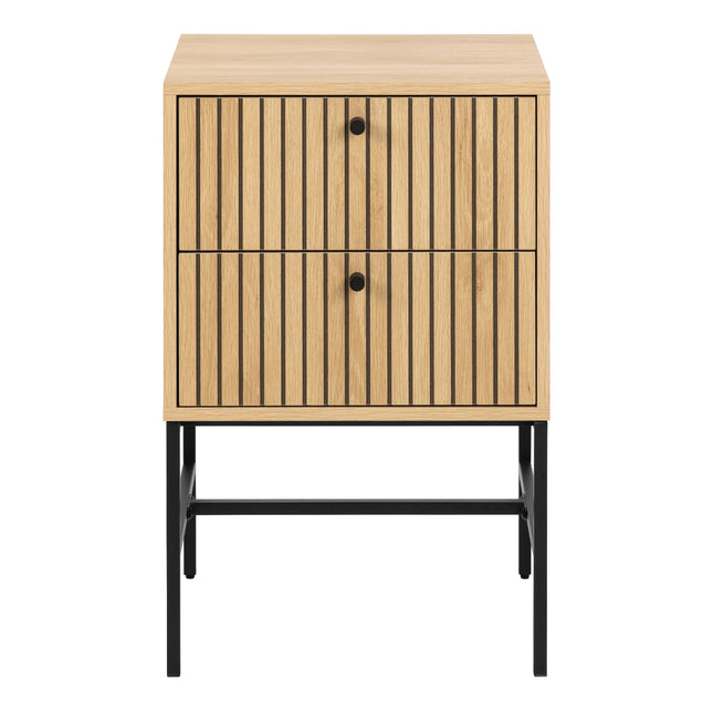 Albany 2 Drawer Bedside Table in Oak/Black Legs