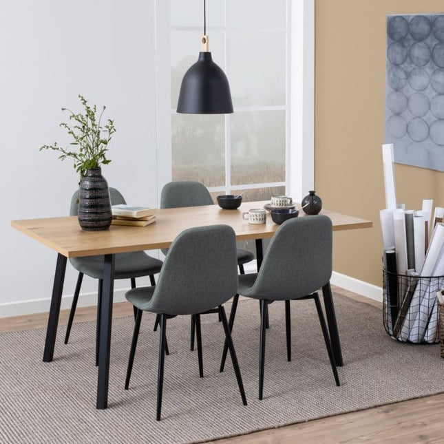 Cenny Dining Table in Oak & Black Included 4 Wilma Dining Chair in Light Grey