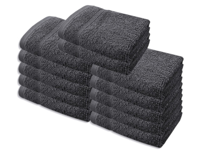 A & B TRADERS Premium Cotton Face Cloths Flannels Washcloth 12-Pack 500 GSM Ring Spun Soft Absorbent 30 x 30cm Towels (Charcoal Grey)