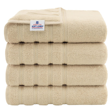 American Soft Linen Luxury 4 Piece Bath Towel Set, 100% Cotton Turkish Bath Towels for Bathroom, 27x54 in Extra Large Bathroom Shower Towels, Beige
