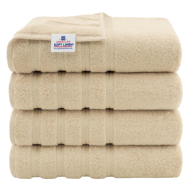 American Soft Linen Luxury 4 Piece Bath Towel Set, 100% Cotton Turkish Bath Towels for Bathroom, 27x54 in Extra Large Bathroom Shower Towels, Beige