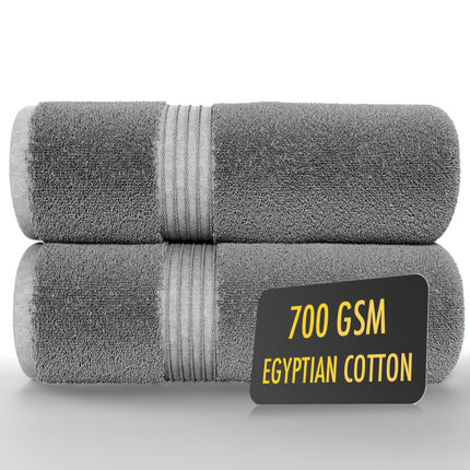 ALSAP Grey Bath Towels Set Of 2 (130x70cm) ? 700 GSM Super Absorbent Egyptian Cotton Bath Sheets ? Hotel Quality Quick Dry Bathroom Towels for Home,