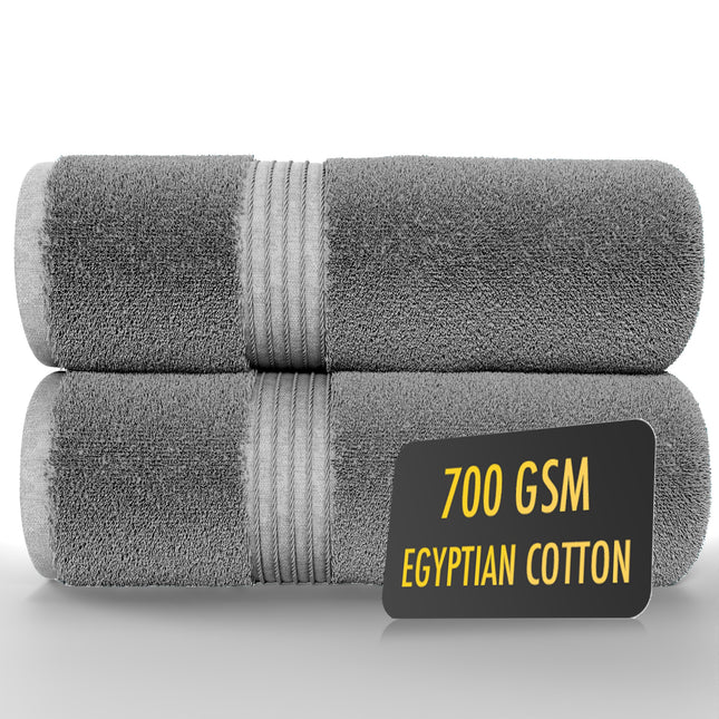 ALSAP Grey Bath Towels Set Of 2 (130x70cm) ? 700 GSM Super Absorbent Egyptian Cotton Bath Sheets ? Hotel Quality Quick Dry Bathroom Towels for Home,