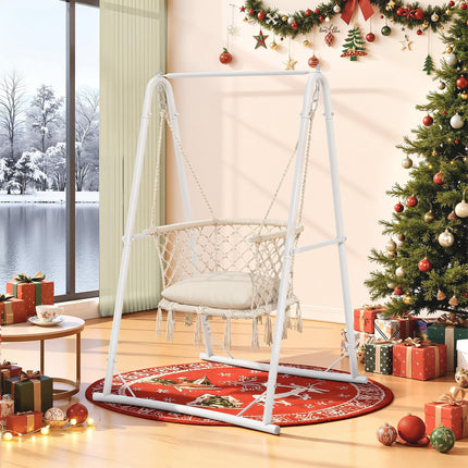 YITAHOME Hanging Chair with Stand, 105x93x160cm Hammock Swing Chair with Cushion, Heavy-Duty Steel Hammock Stand with 100kg Capacity for Living Room,