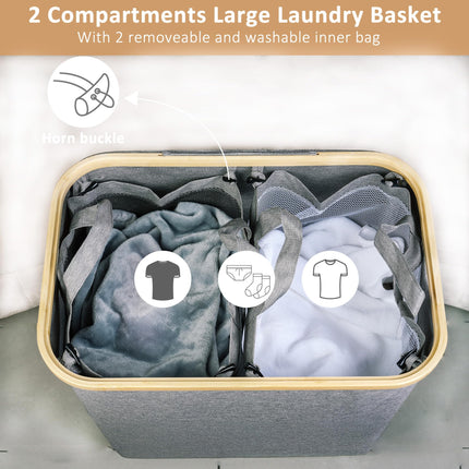 iEGrow Laundry Basket 2 Compartments 150L, Large Washing Baskets for Laundry with Removable and Washable Inner Bags, Laundry Hamper with Lid and