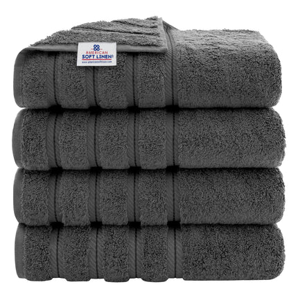 American Soft Linen Luxury 4 Piece Bath Towel Set, 600 GSM 100% Cotton Turkish Bath Towels for Bathroom, 27x54 in Large Bathroom Shower Towels, Dark