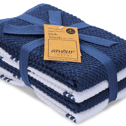AMOUR INFINI Cotton Tea Towel Kitchen Dish Towels Set of 4, 40 x 65 cm Super Soft & Absorbent Kitchen Towels 100% Terry Dish Towels for Washing Up