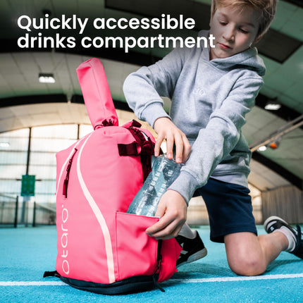 Otaro Tennis Bag Kids (Pink) | Tennis Racket Bag for Children |Seperated Shoe Pocket & Safety Lightning Straps | German Company |