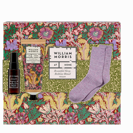 William Morris At Home Magnesium Body Cream 100ml, Pillow Mist 30ml, Bed Socks, Almond Oil, Lavender, Travel Size, Vegan and Cruelty Free, Beauty Gift