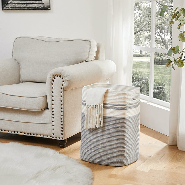 OIAHOMY Laundry Hamper - Tall Cotton Storage Basket With Handles, Decorative for Living Room, Collapsible Large for Toys, Pillows, Clothes -