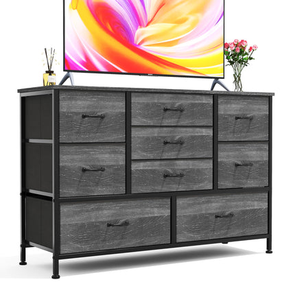 CAIYUN Chest of Drawers, Dresser for Bedroom with 9 Drawers, Wood Top Tall TV Stand Large Storage Organizer Unit Shelf with Fabric Drawer, Living