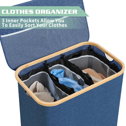 BRIAN & DANY Laundry Basket with Lid, Large Laundry Hamper 3 Compartments with Handles, Collapsible Washing Basket with 3 Removable Bags, Washing Bin