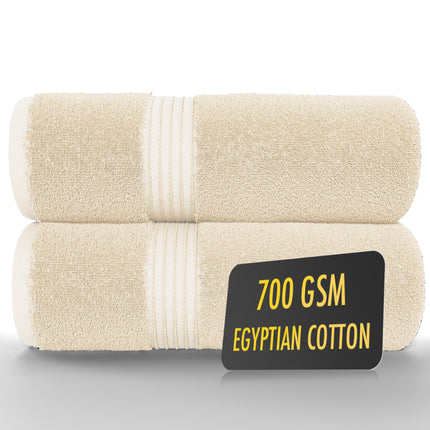 ALSAP Butter Cream Bath Towels Set Of 2 (130x70cm) ? 700 GSM Super Absorbent Egyptian Cotton Bath Sheets ? Hotel Quality Quick Dry Bathroom Towels for