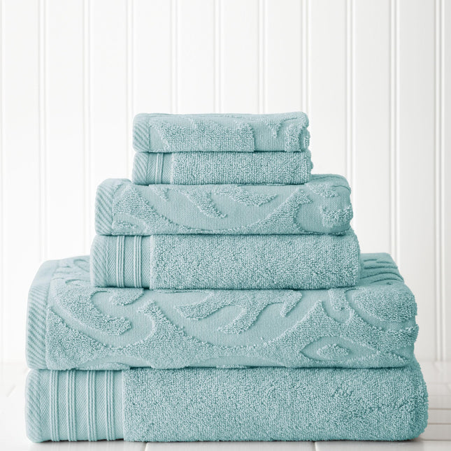 Amrapur Modern Threads 6-Piece, 2 Bath Towels, 2 Hand Towels, 2 Washcloths, Medallion Jacquard/Solid Ultra Soft 550GSM 100% Combed Cotton Towel Set