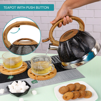 Belle Vous Black Whistling Tea Kettle - 3L Tea Pot for Stovetop/Induction Stove Top - Stainless Steel Hot Water Camping Kettle Teapot for Tea/Coffee