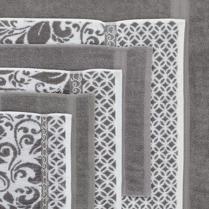 Amrapur Modern Threads Trefoil Filigree 6-Piece Reversible Yarn Dyed Jacquard Towel Set - Bath Towels, Hand Towels, & Washcloths - Super Absorbent &