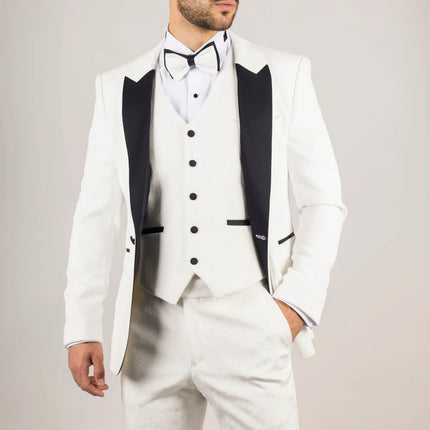 AK-24 - Men's White 3 Piece Velvet Wedding Tuxedo Suit